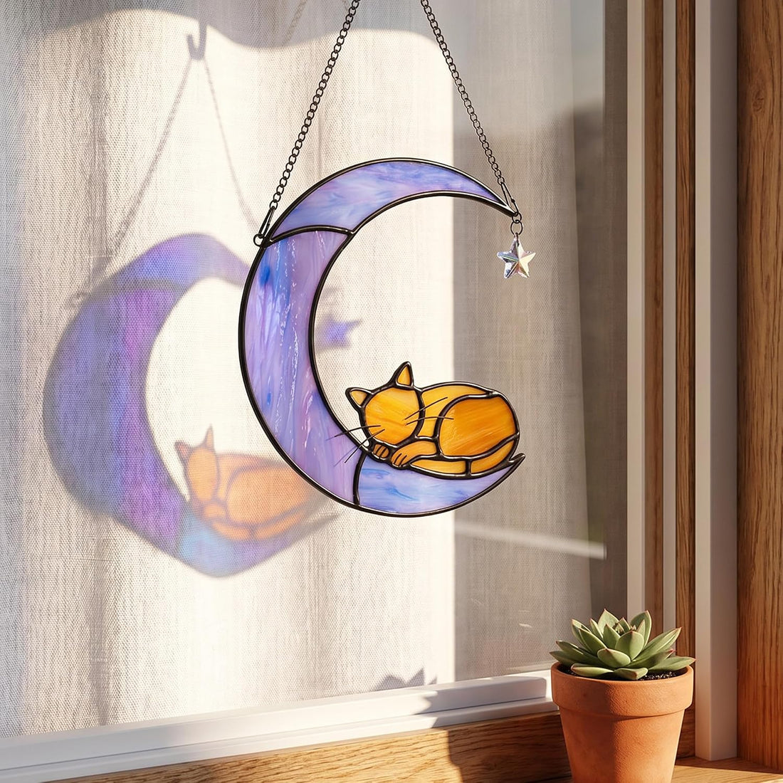 Grey Cat Memorial Stained Glass Suncatcher Cat Loss Sympathy Gift