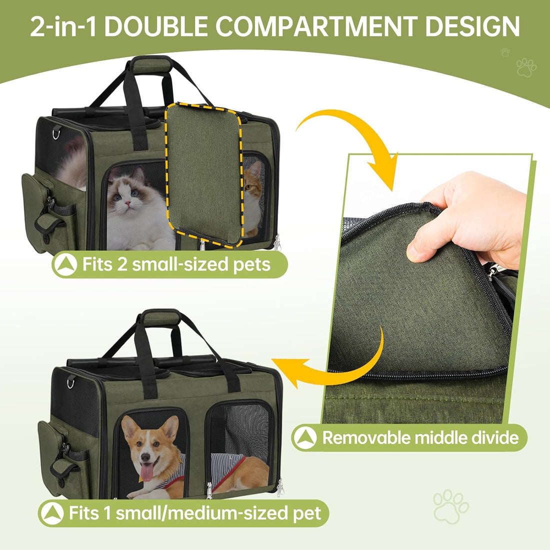 Cat Carrier for 2 Cats Double Pet Carrier Extra Large Green 2026
