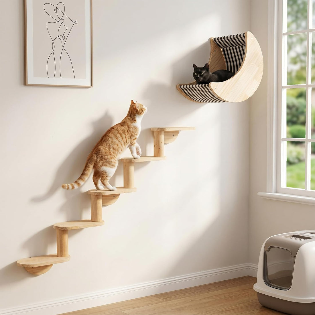 Cat Wall Shelves, Solid Wood Moon Bed