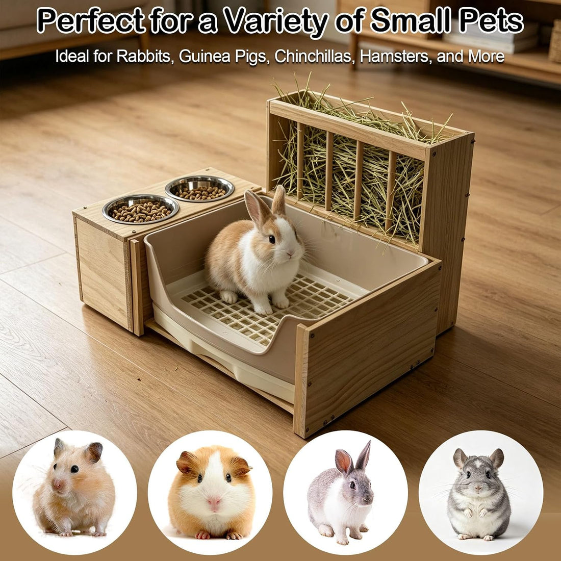 3-in-1 Large Rabbit Hay Feeder with Drawer Litter Box