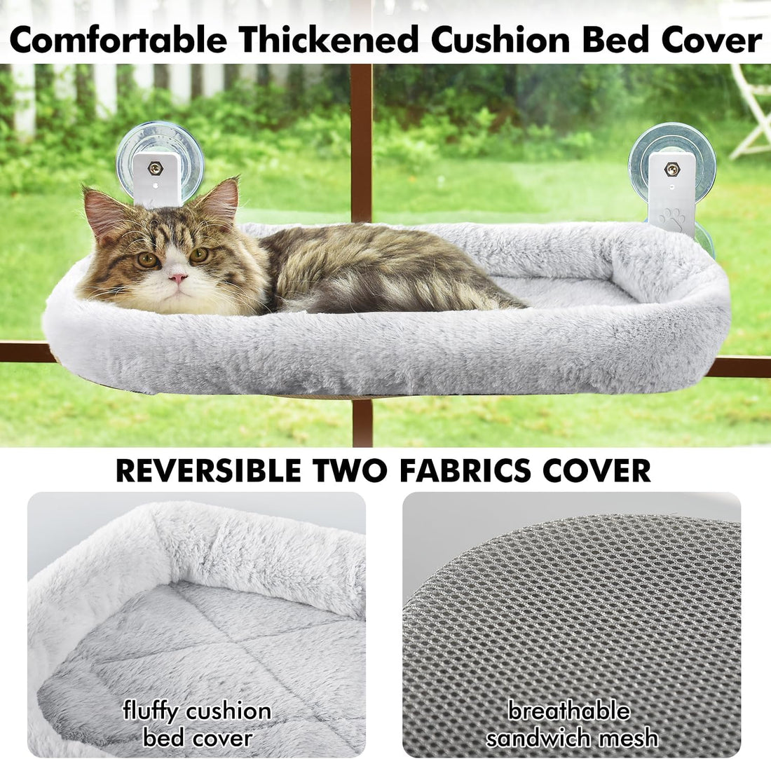 AMOSIJOY Cordless Cat Window Perch with Cushion Bed Metal Frame