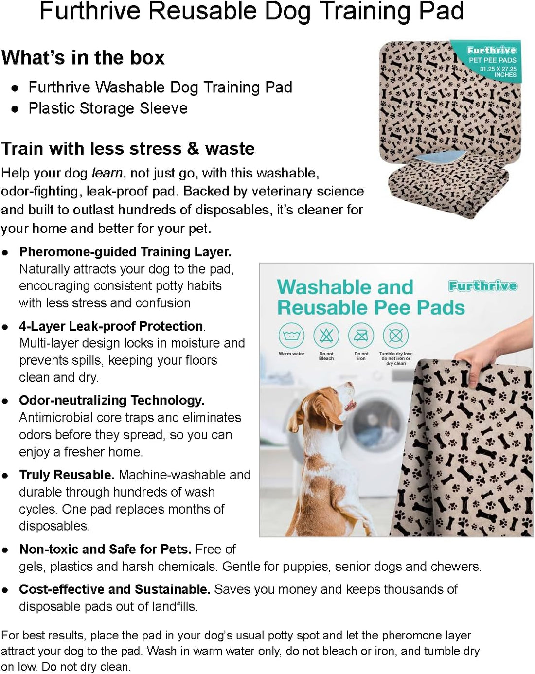 Furthrive Washable Pee Pads for Dogs with Pheromone Attraction