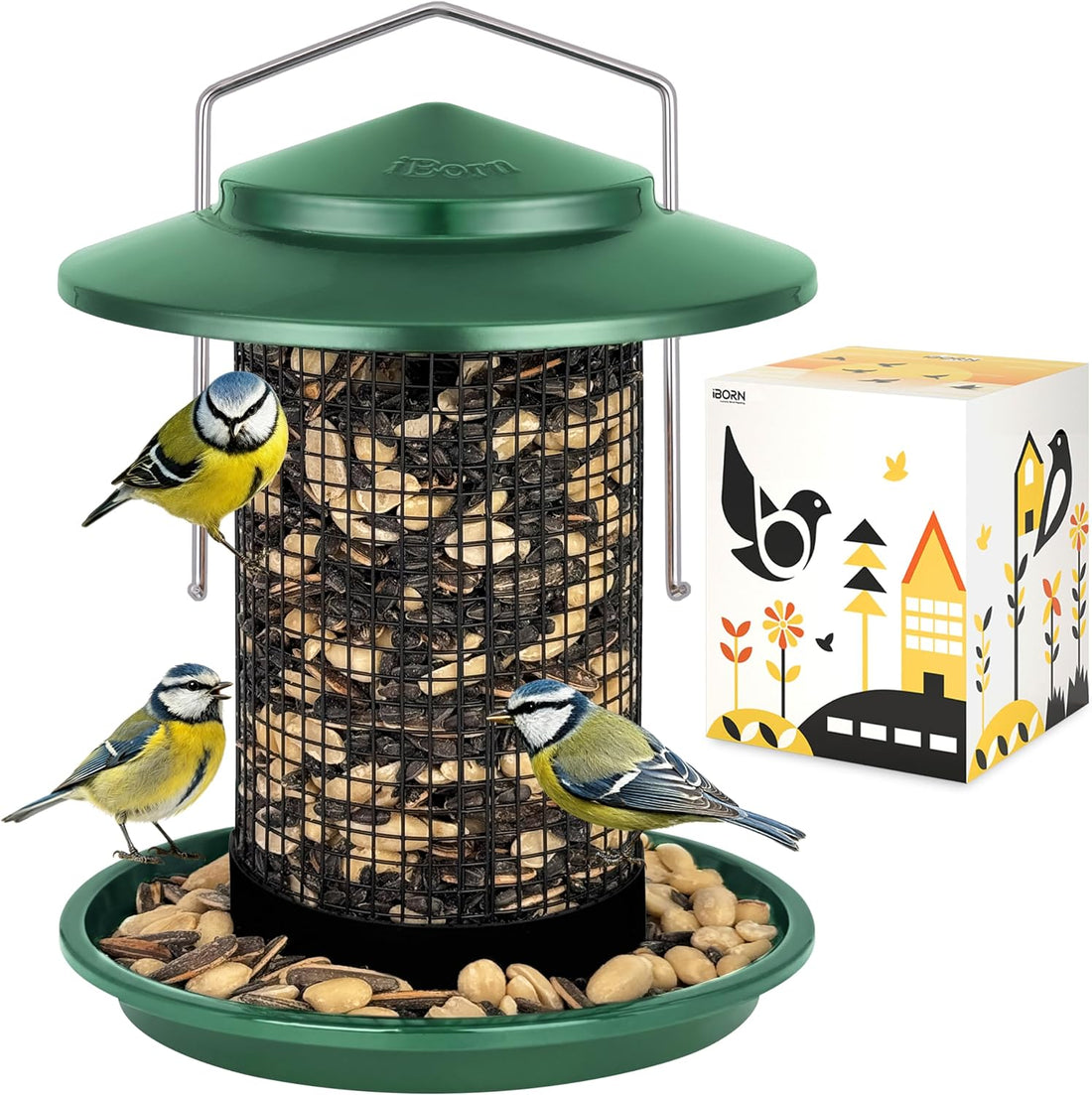 iBorn Metal Peanut Bird Feeder for Outdoors, Chew Resistant, 2.2lbs