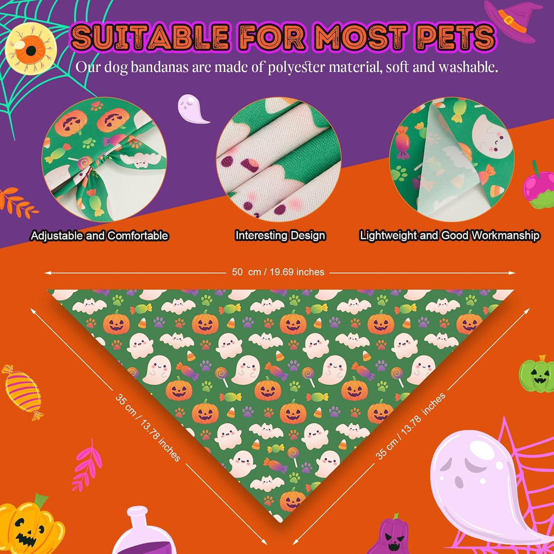 Abbylike 100 Pcs Halloween Dog Bandanas Bulk Cute Dog Paw Prints