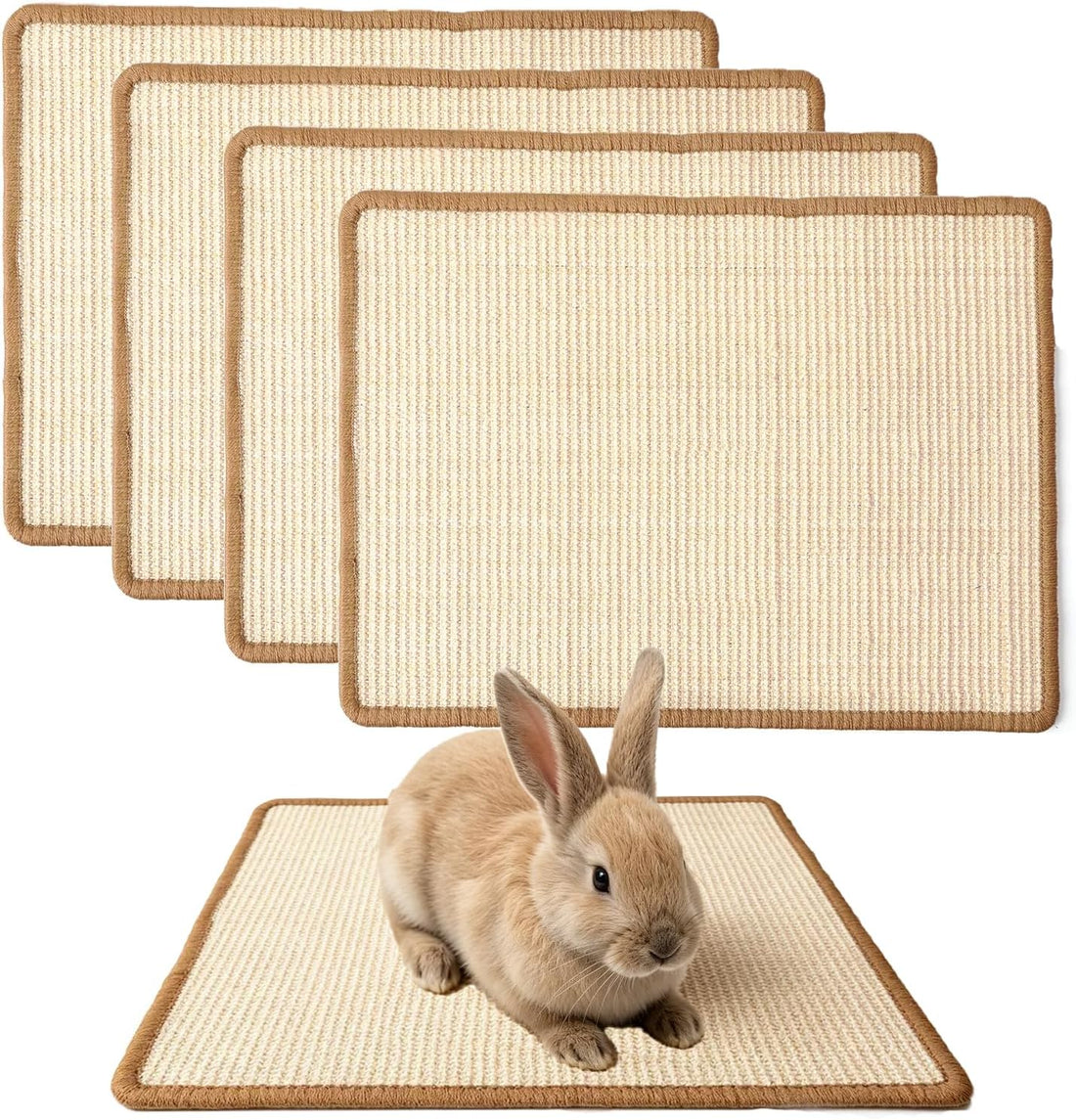 2PCS Rabbit Scratching Mats, Natural Sisal Bunny Scratch Pad, 16x12in