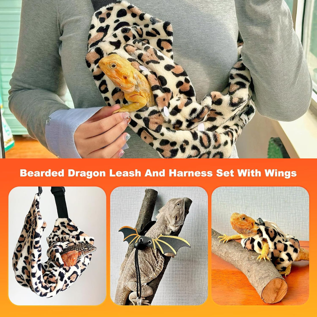 Bearded Dragon Lizard Leash Harness 3-Piece Set,Reptile Small Pet