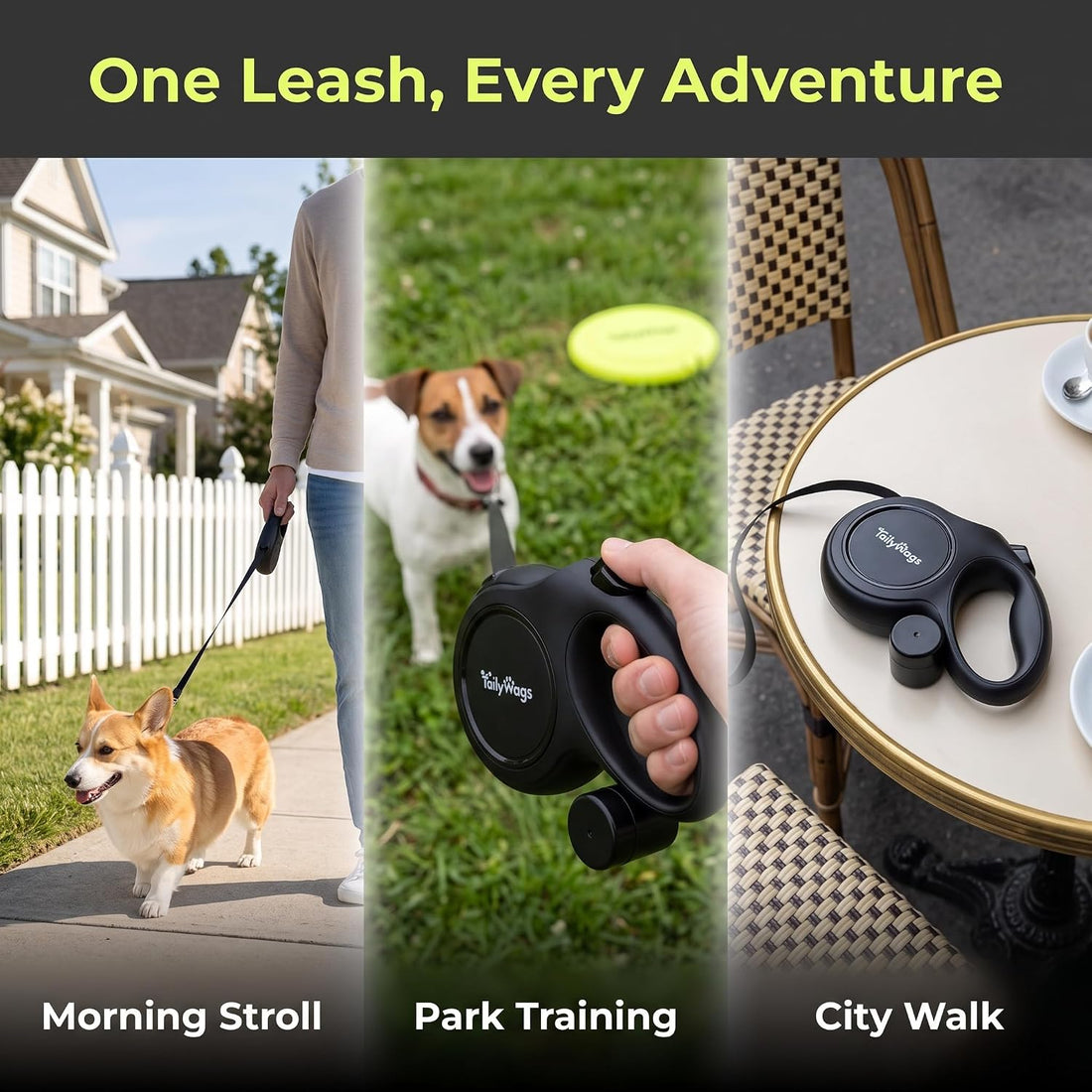 16ft Retractable Dog Leash for Medium Dogs up to 66 lbs, Black