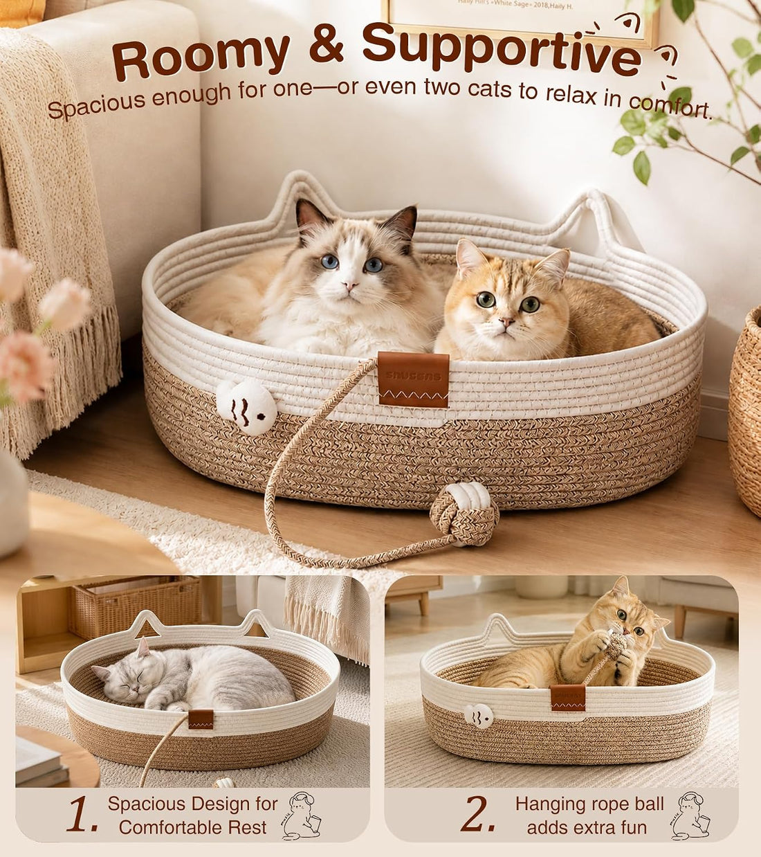 Instinct Basket for Cats, Handwoven Cotton Rope Cat Beds