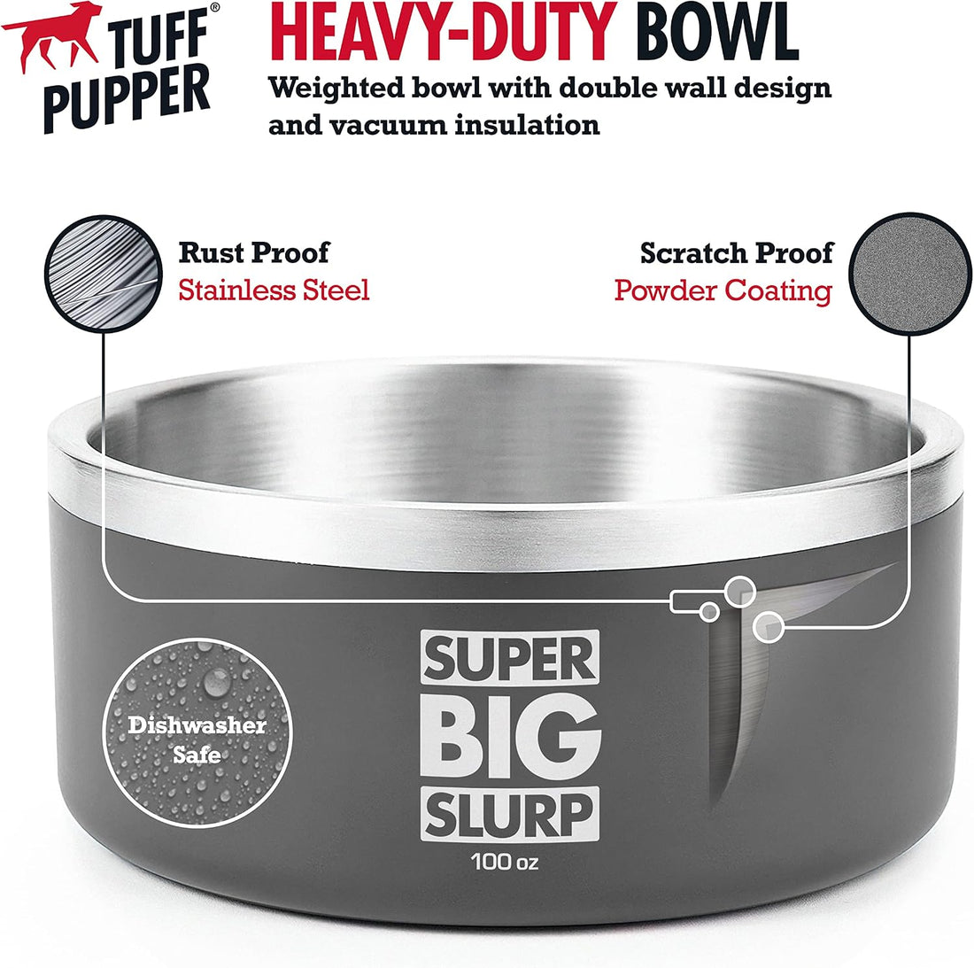 Tuff Pupper 100 oz Heavy Duty Insulated Stainless Steel Dog Bowl