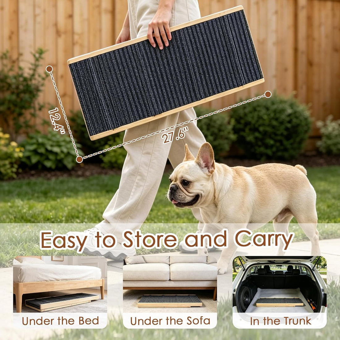 Dog Ramp for Bed Sofa 3 Adjustable Heights with Nail Scratch Board