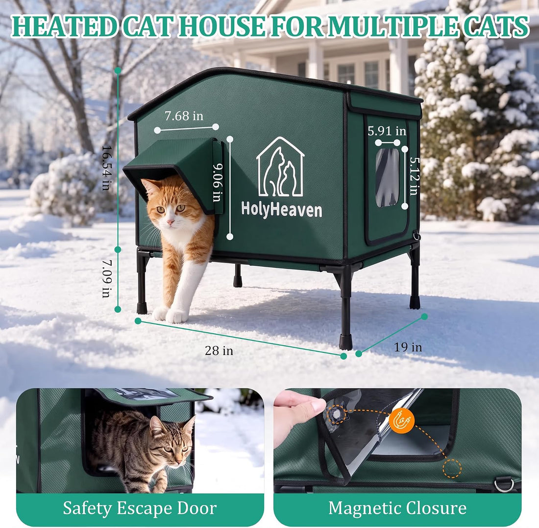 Extra Large PU Leather Heated Cat House for Outside