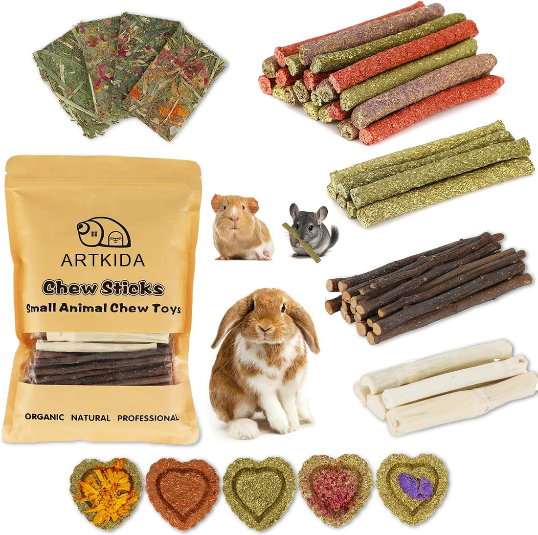 70PCS Rabbit Bunny Guinea Pig Chew Toys Treats