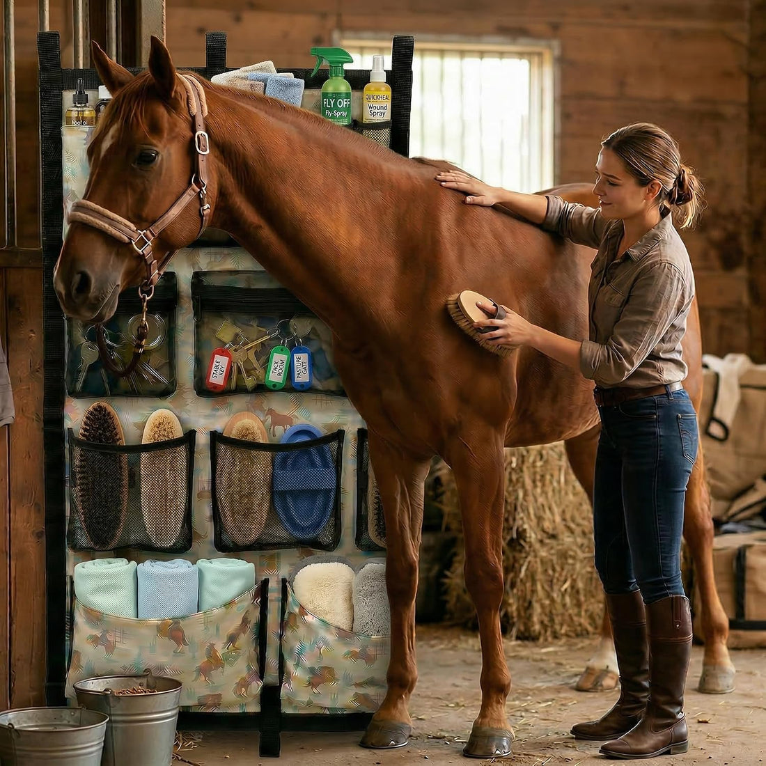 Horse Trailer Organizer & Grooming Bag, Heavy Duty Hanging Door Caddy