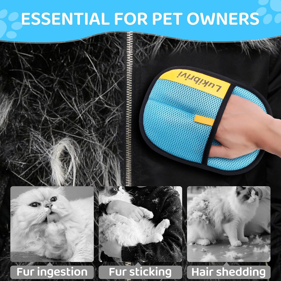 Pet Hair Removal Glove for Dogs & Cats