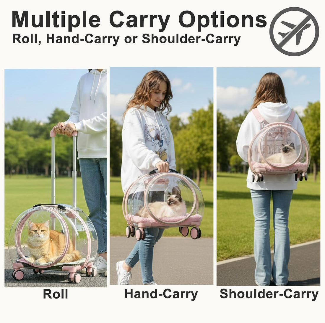 Transparent Hard Shell Cat Carrier with Wheels