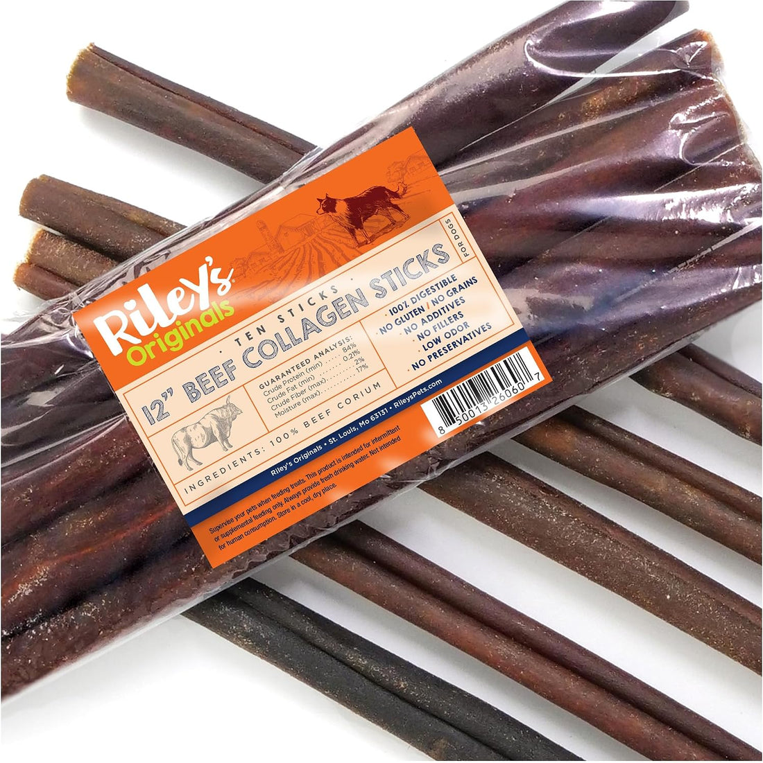 Riley's 12" Beef Collagen Sticks for Dogs - 100% Natural Beef - 5ct