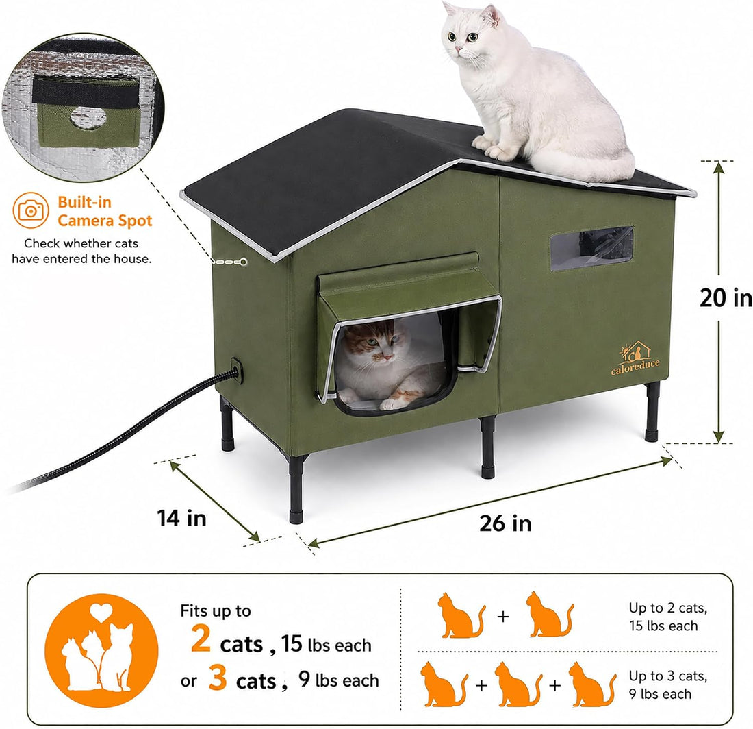 Heated Outdoor Cat House for Winter, Insulated Feral Cat Shelter