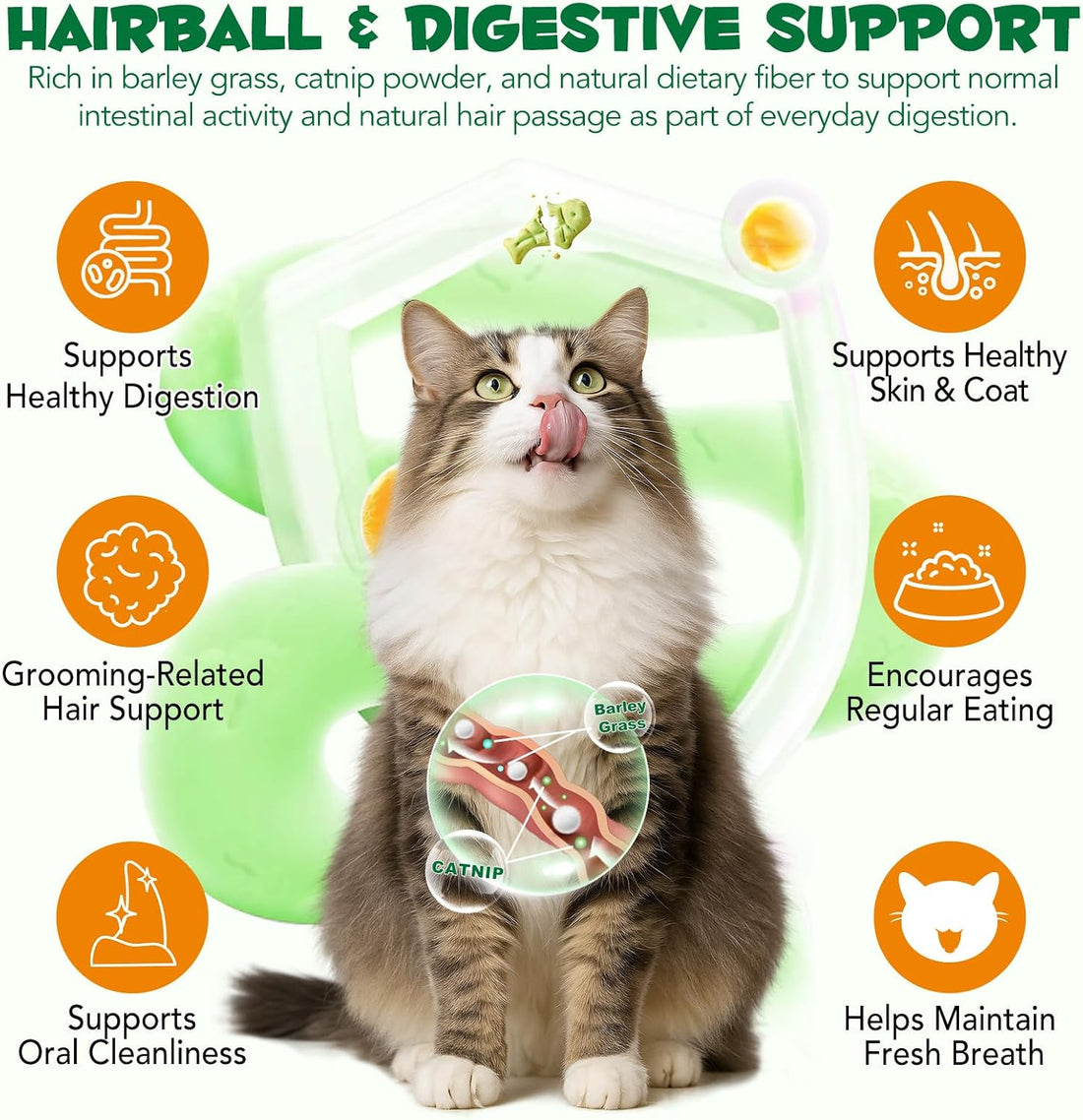 Cat Grass Treats,Cat Treats for Indoor Hairball 180g