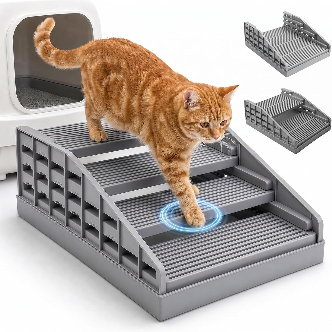 Litter Box Step for Senior Cats, Height Adjustable Cat Stairs
