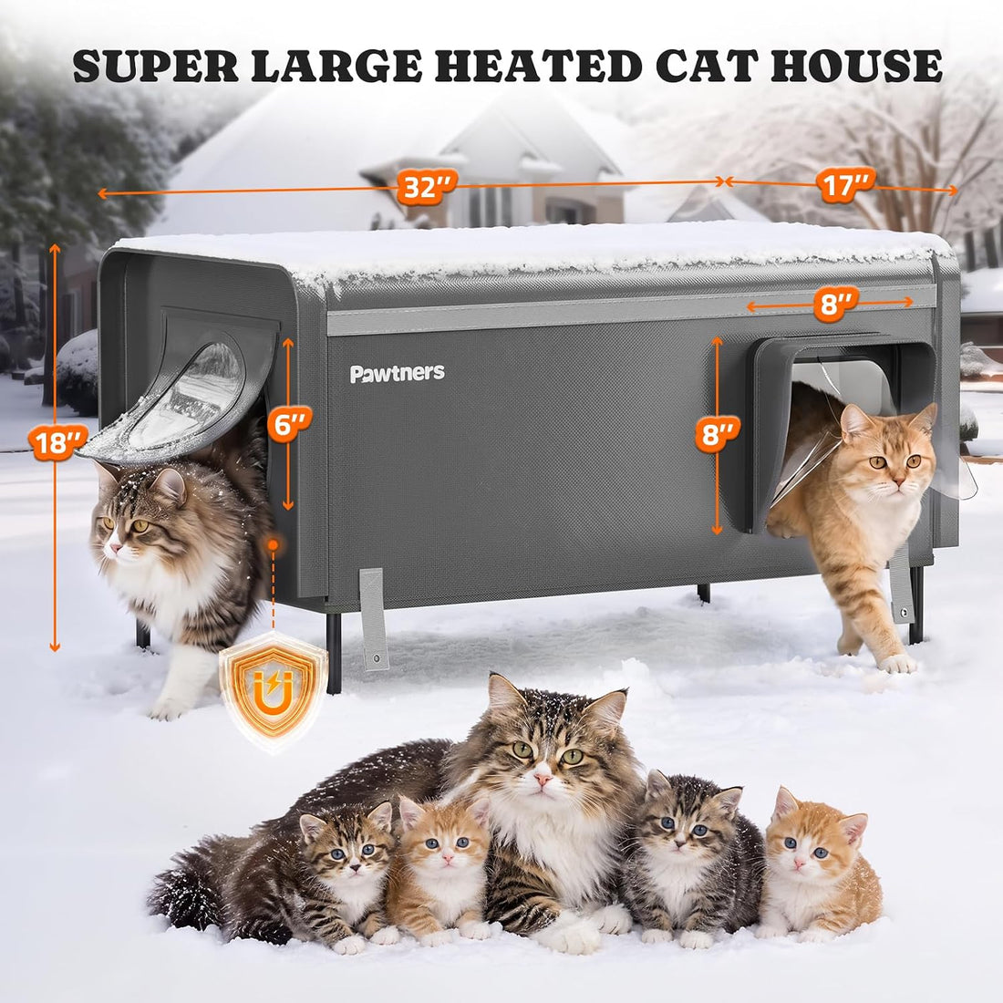 Pawtners 32'' XXL Heated Outdoor Cat House for Outside feral Cats