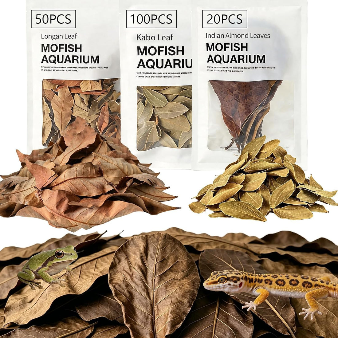 70Pcs Leaf Litter for Reptiles Indian Almond & Longan leaves Substrate