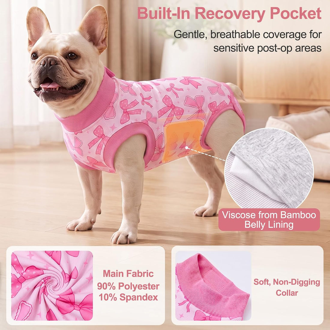 Glittme 2-Pack Ribbed Dog Surgery Recovery Suits for Female Dogs