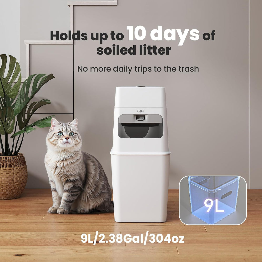 GKJ Cat Litter Trash Can with 3 Rolls Cat Litter Bags
