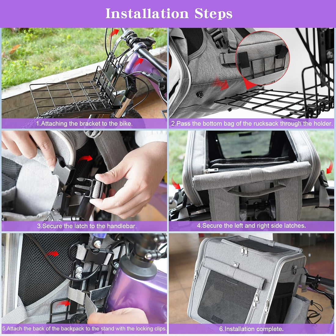 Pet Bike Basket with Secure Mounting Bracket for Small Dogs