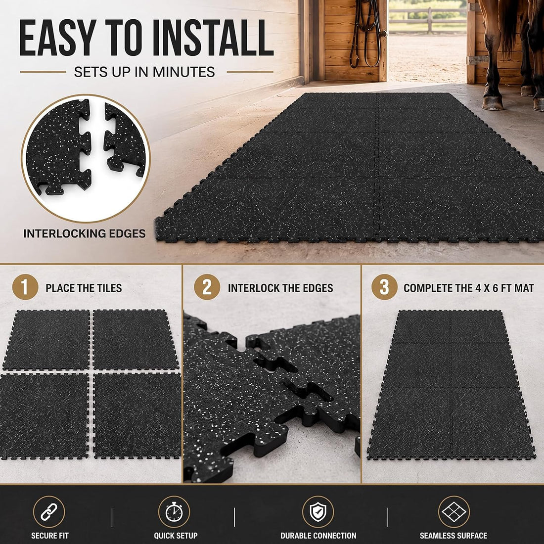 Dilunave 6 Pack Horse Stall Mats, 4 x 6 ft Rubber Interlocking