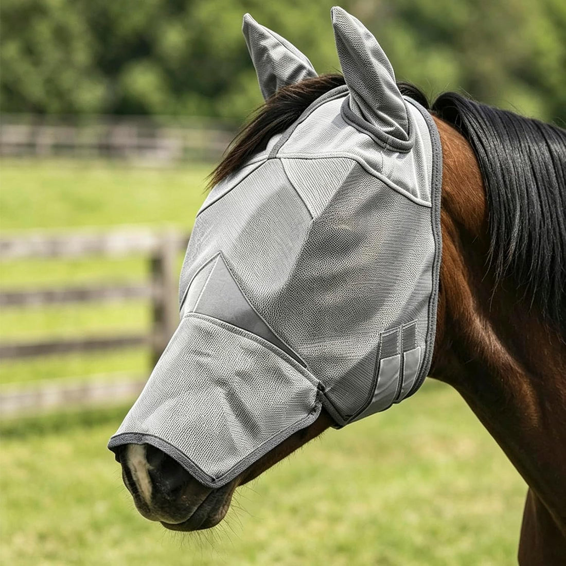 Fly Mask with Ears for Horses Soft Stretchy Mesh Horse Face Cover
