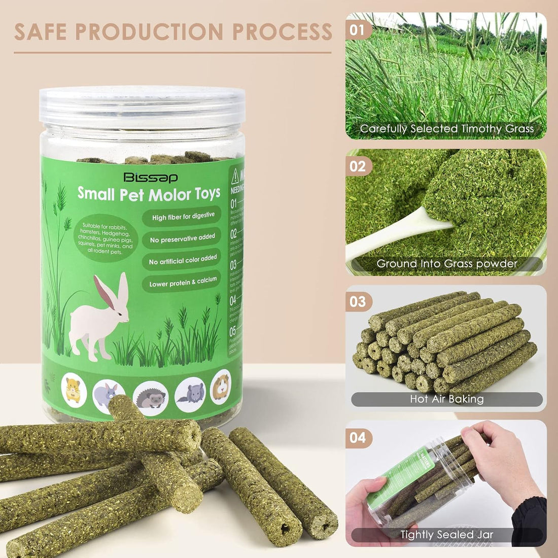 Bissap Timothy Hay Sticks for Rabbits 38PCS
