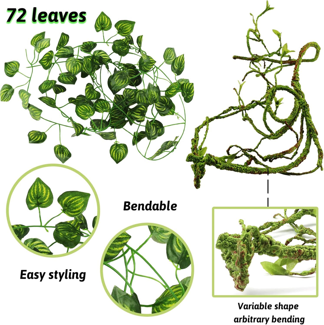 Reptile Plants, Terrarium Hanging Plant Vines Artificial Leaves