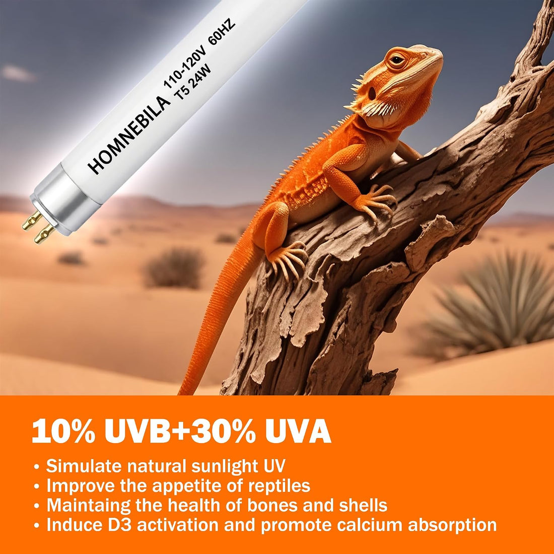 T5 10.0 UVB Reptile Light Bulb, 24W 22" 2-Pack for Bearded Dragon
