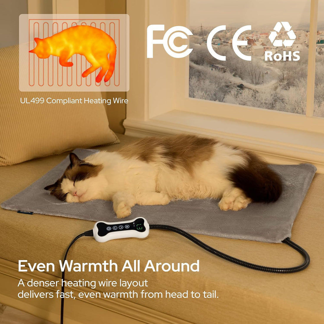 Bedsure Heated Cat Bed, Adjustable Temperature Cat Heating Pad,18x16in
