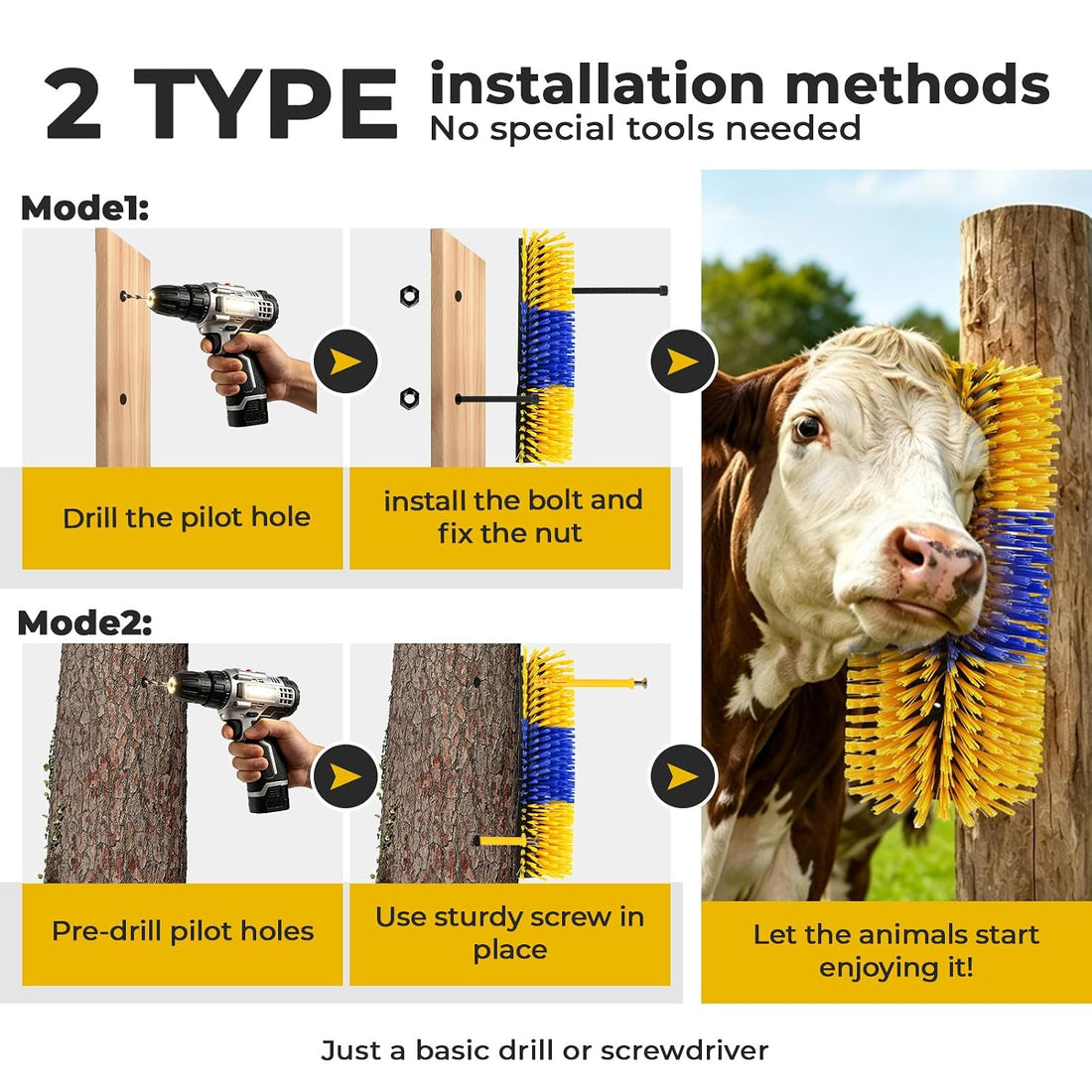 2PCS Livestock Scratching Brushes, Horse Scratcher Goat Brush Post