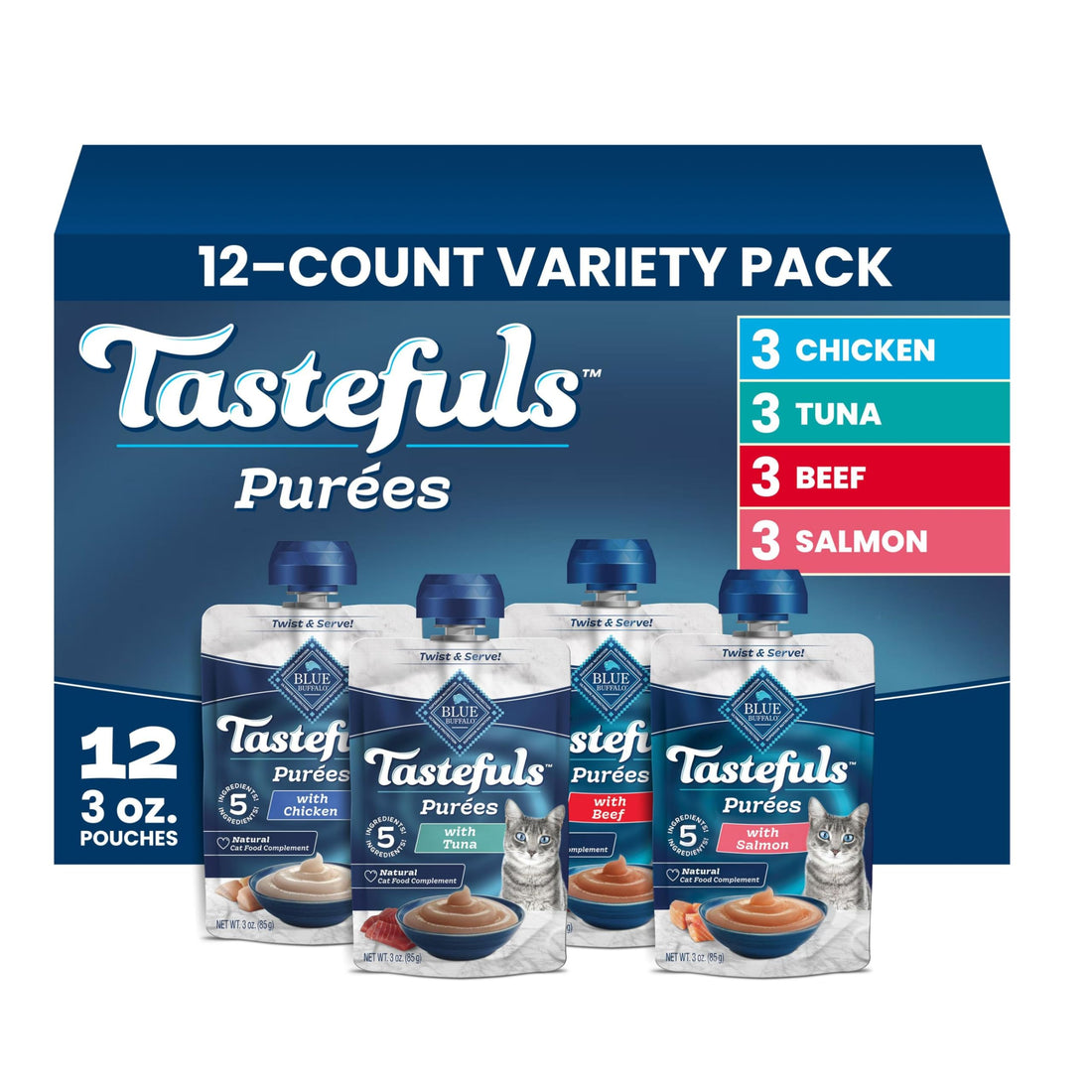Blue Buffalo Tastefuls Purées Variety Pack Wet Cat Food Complement
