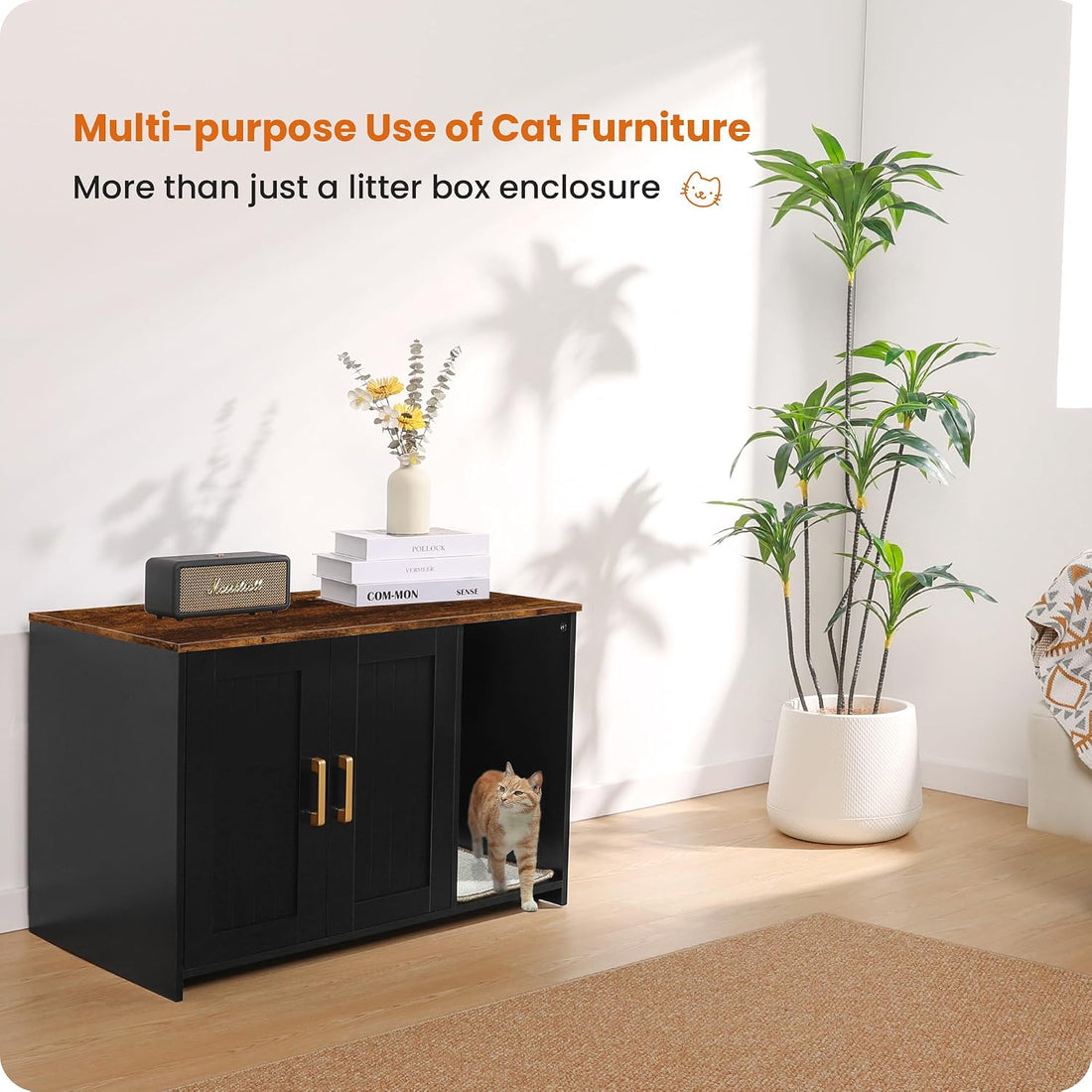 Dwanton Cat Litter Box Enclosure, with Scratching Mat