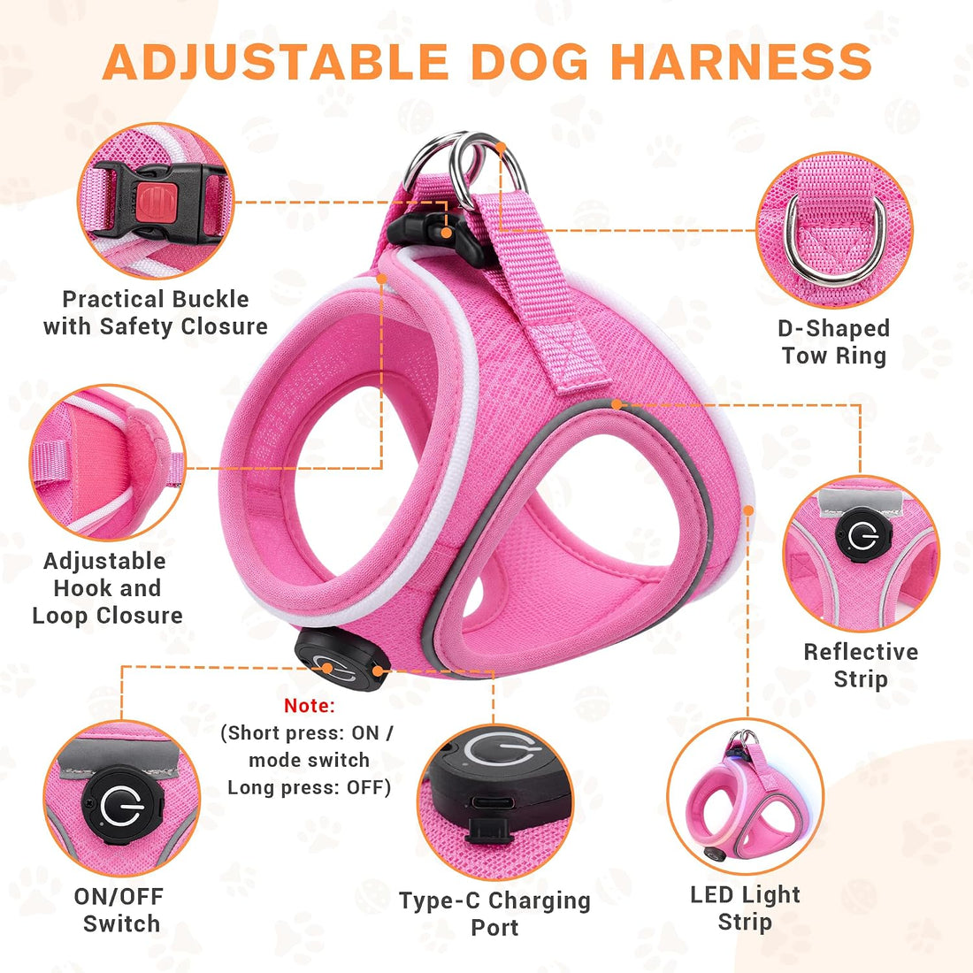 LED Dog Harness for Small Dogs Nighttime Safety Walks