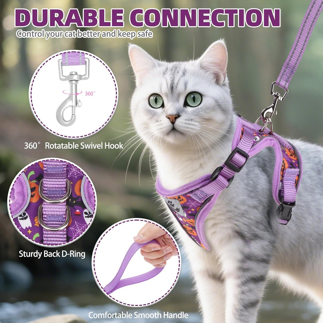 PUPTECK Halloween Cat Harness and Leash Set Escape Proof Reflective
