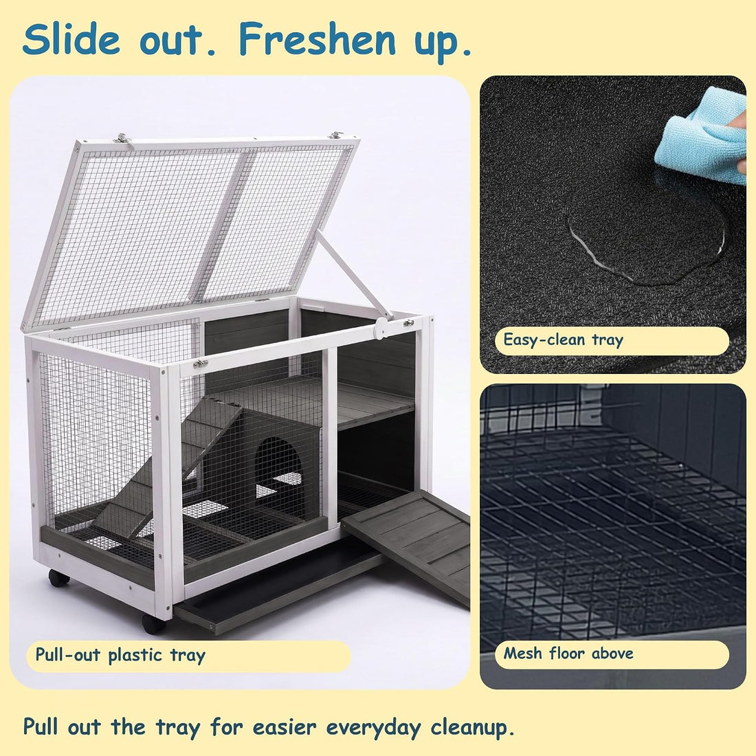 Wooden Rabbit Hutch Indoor Large Bunny Rabbit Cage Grey 34"