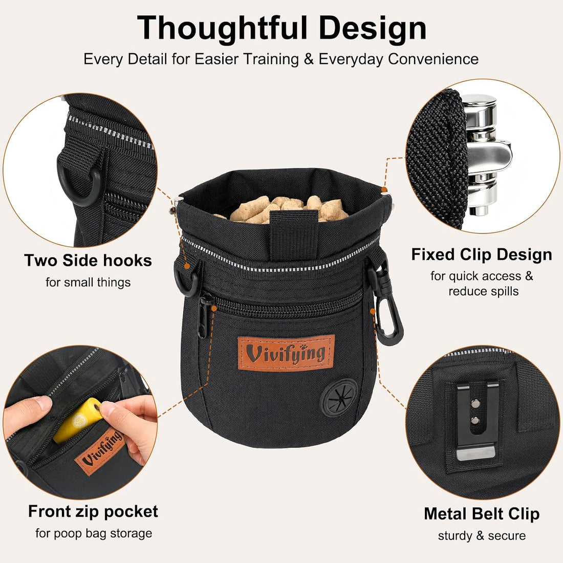 Vivifying Dog Treat Pouch with Fixed Clip Opening