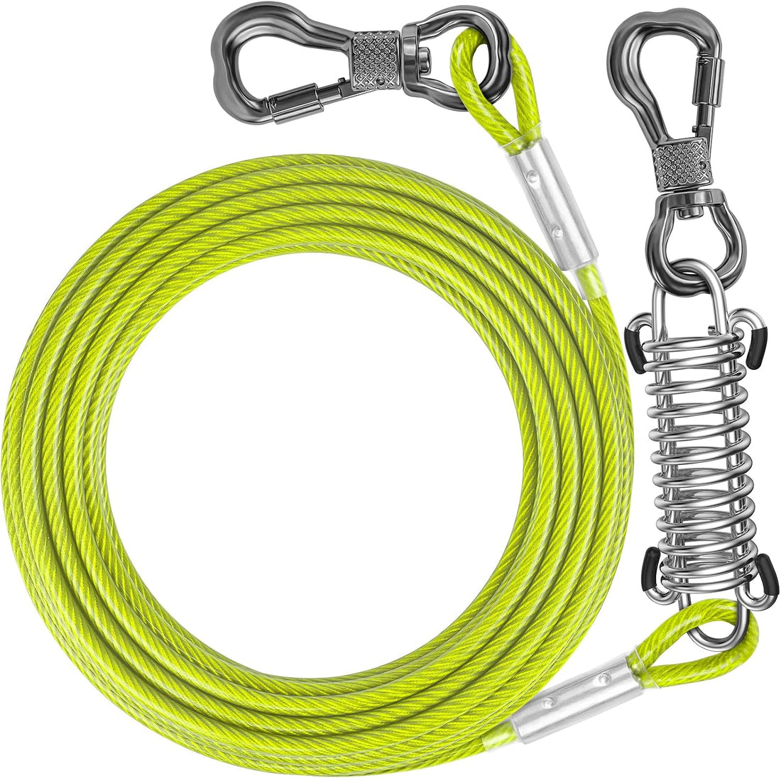 50FT Dog Tie Out Cable Lead with Shock Spring for Medium Large Dogs
