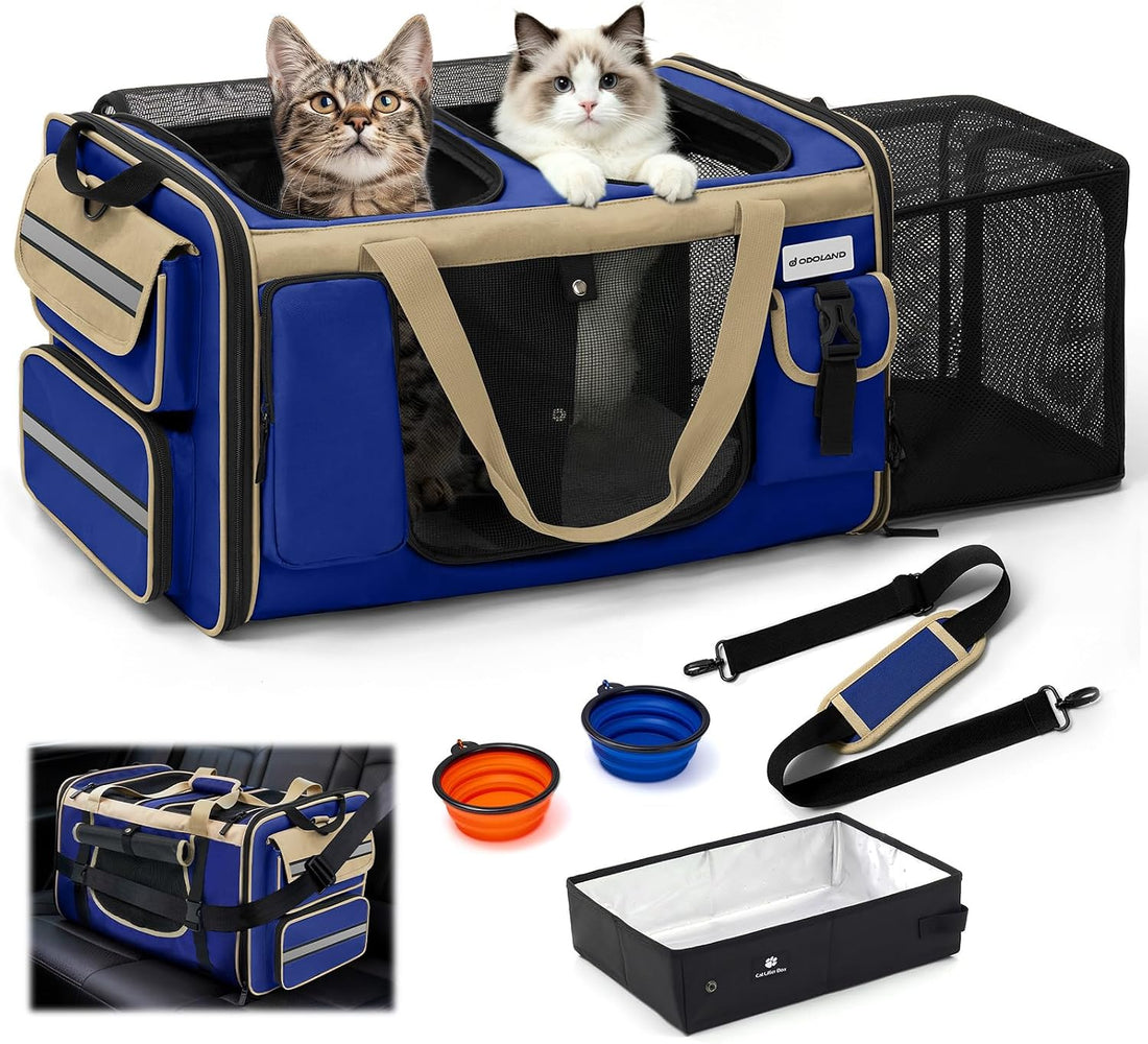 Expandable Extra Large Cat Carrier for 2 Cats with Litter Box