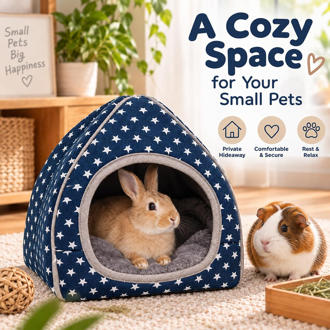 BWOGUE Guinea Pig Bed Hideout, Washable Hamster Cave for Small Animals
