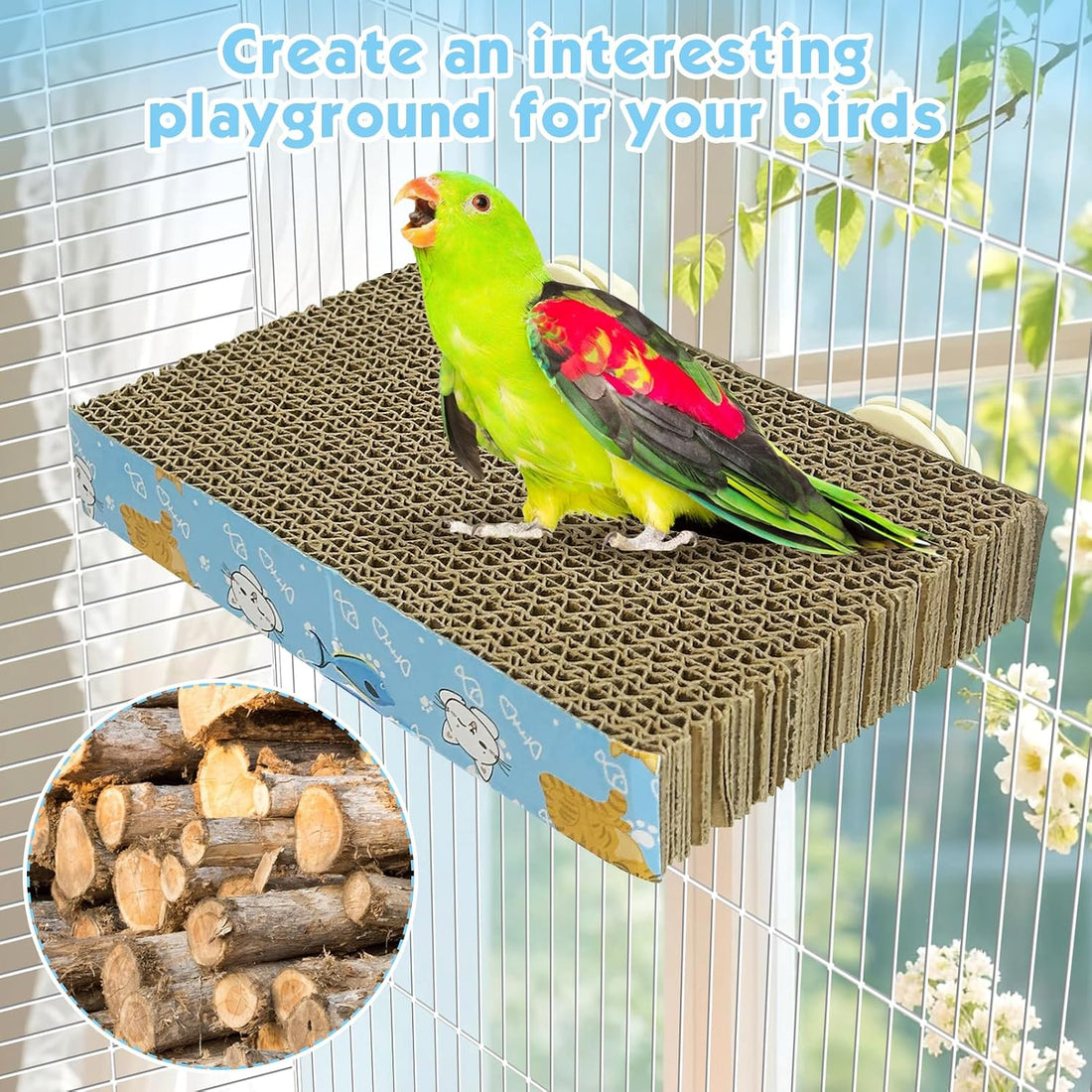3 PCS Bird Cardboard Platform Hanging Parrot Cage Perch Bird Paw