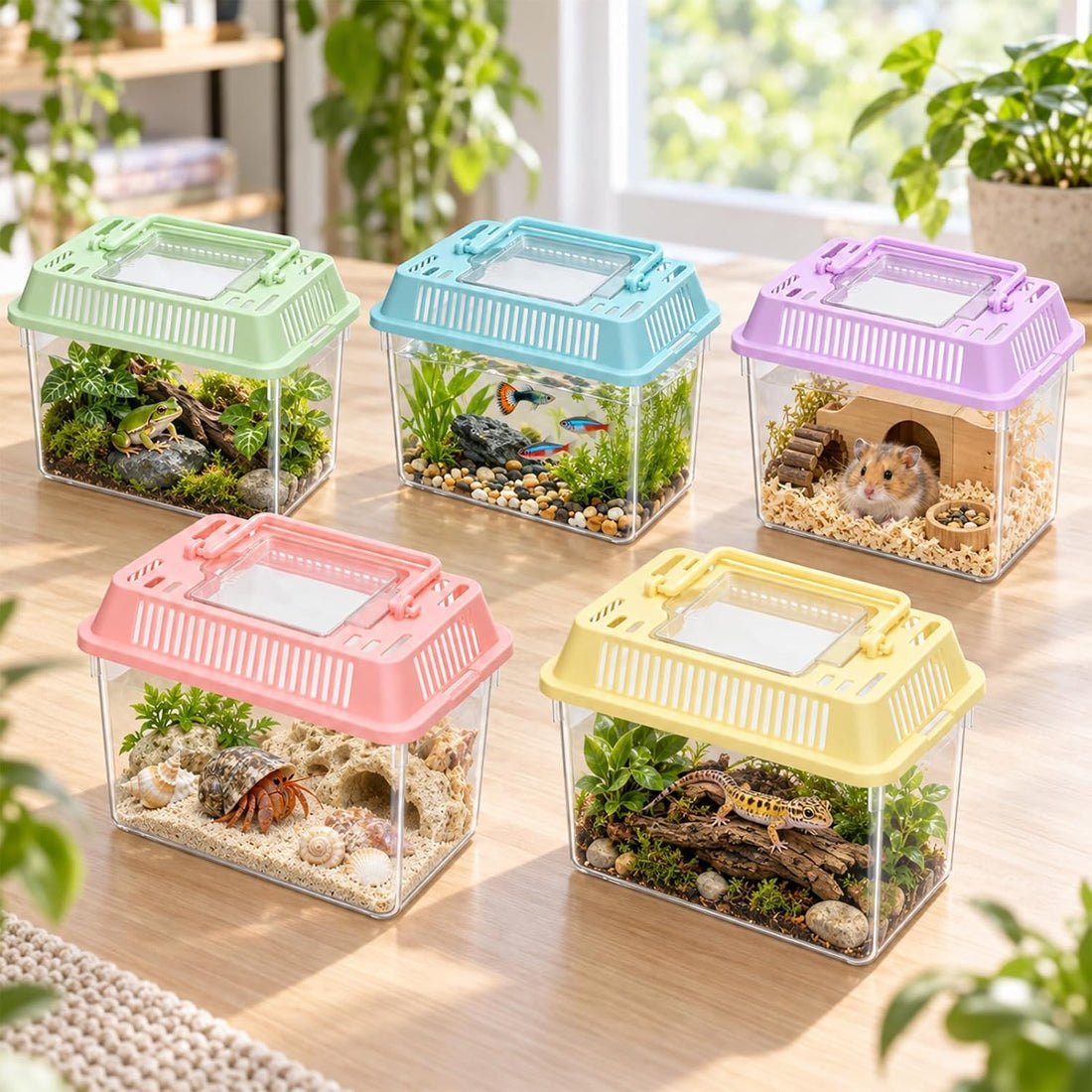 18Pcs Plastic Reptile Terrariums Carrier Cage, Small Fish Tank