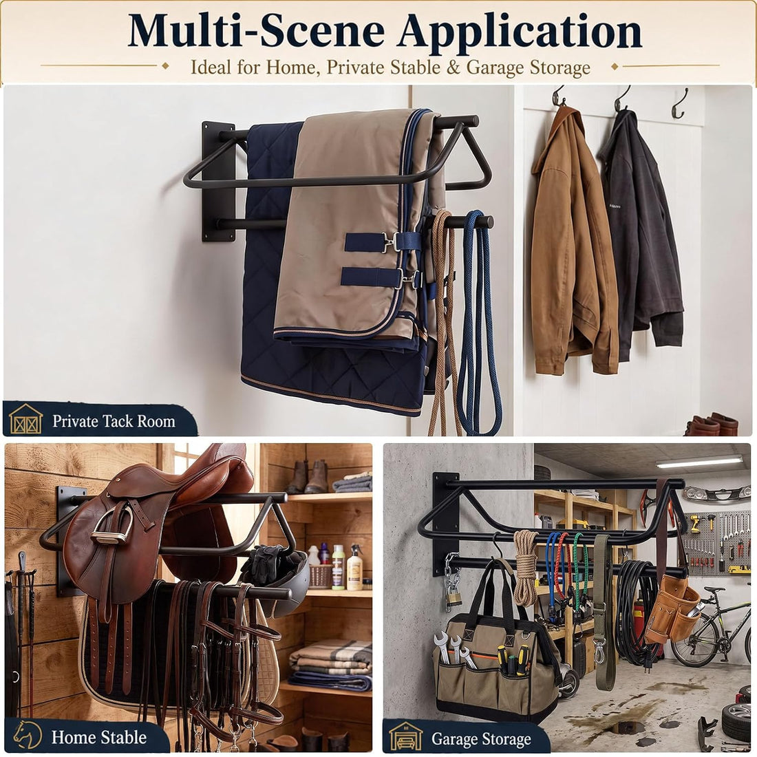 2 Pack Wall Mounted Saddle Rack with Pad Bar for English and Western