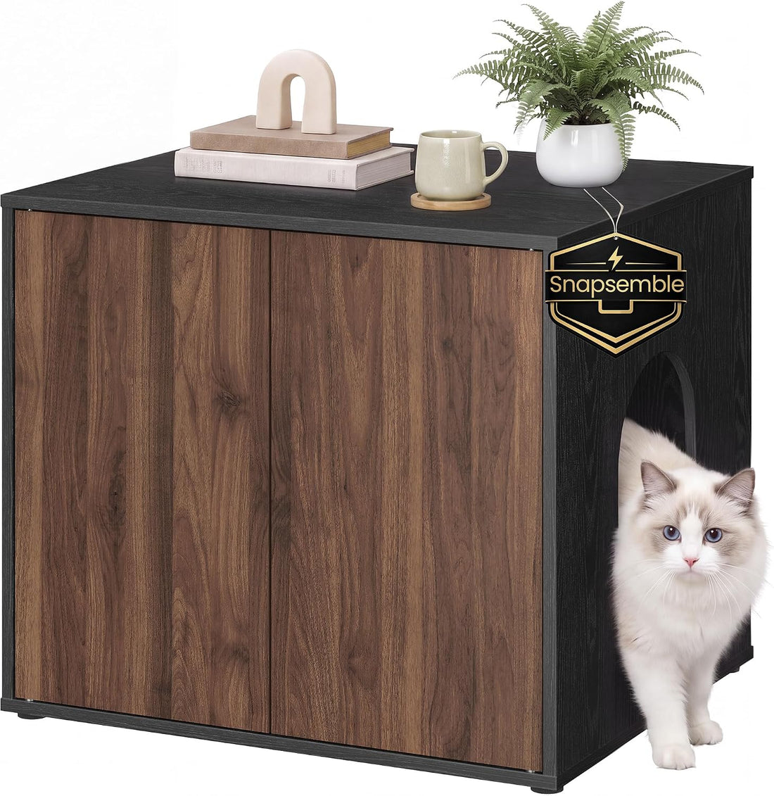 SONGMICS HOME Cat Litter Box Enclosure, Snapsemble Superfast Assembly