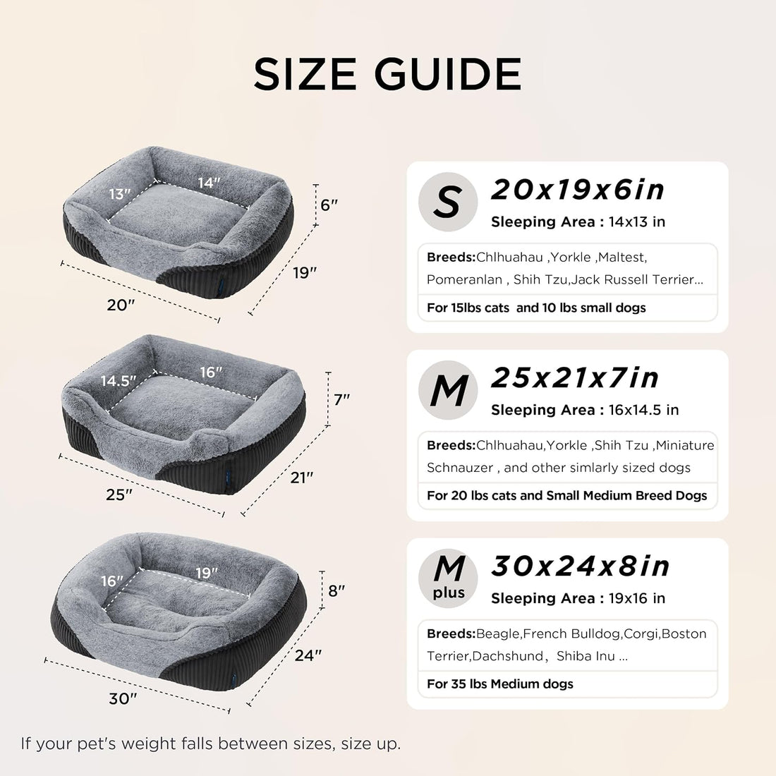 Bedsure Washable Dog Bed Small Medium Size Dog Rectangle Pet