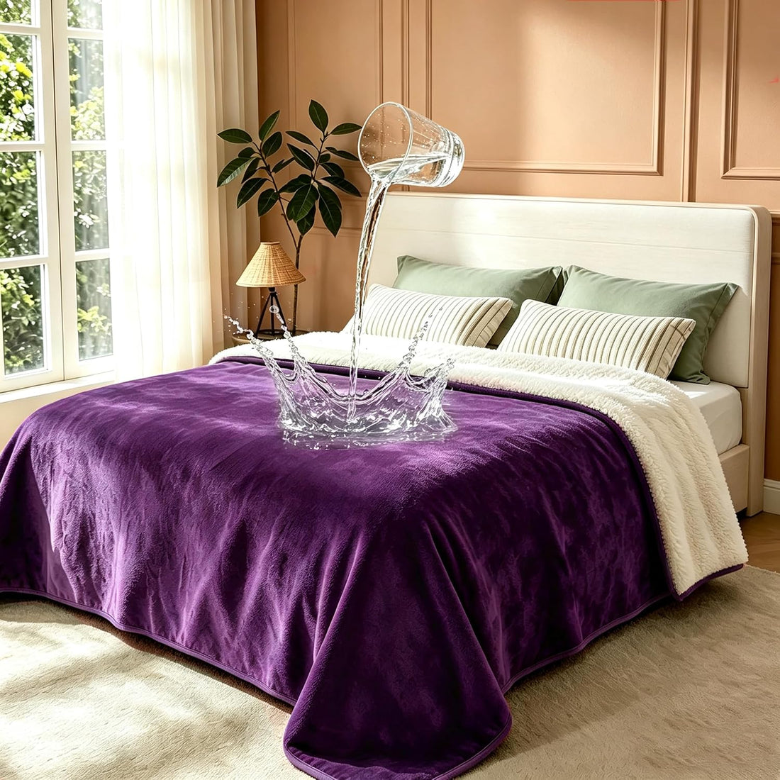 gogobunny Waterproof Blanket for Bed Couch, Sherpa Fleece Throw, 50x60